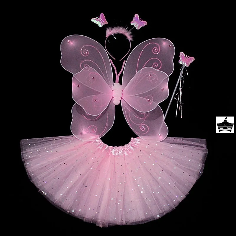 loween Costume Set Fairy  Performance Clothes Girls Princ Skirt  Wings Children's Outfit Polyester Material