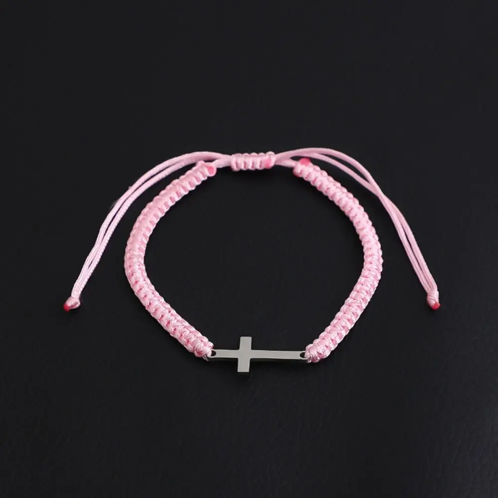 Creative Cross Bracelet Personality Colored String Adjustable Charm Bracelet Stainless Steel Hand-woven Couple Hand Ring