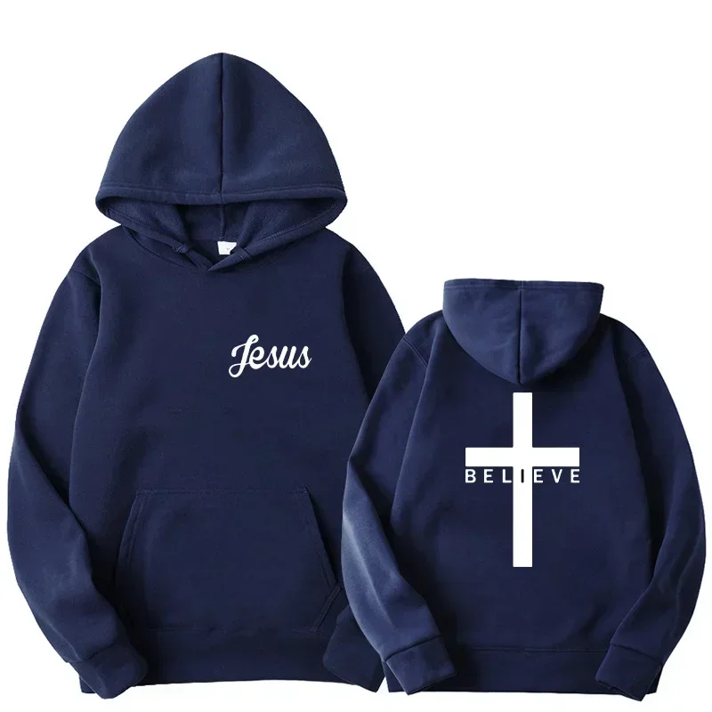 Men\'s Believe Cross Jesus Printed Hoodies Man Design Drawstring Hoodie Tops Harajuku Spring Autumn Hooded Streetwear Sportwear