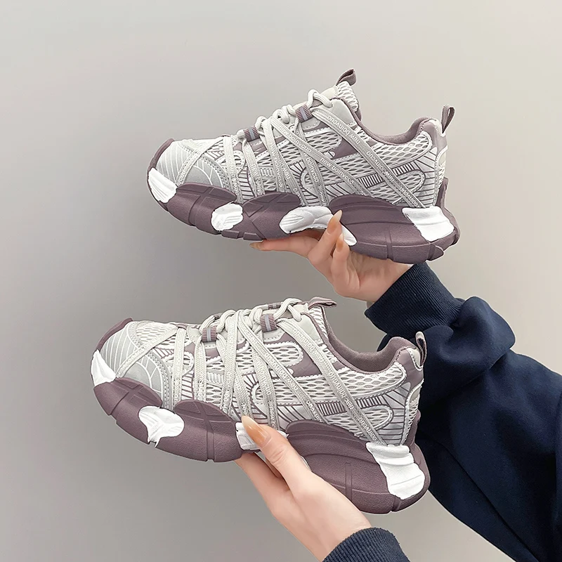 

Женские повседневные кроссовки на платформе с шнуровкой, сетчатые, дышащие, весна 2026, новинка