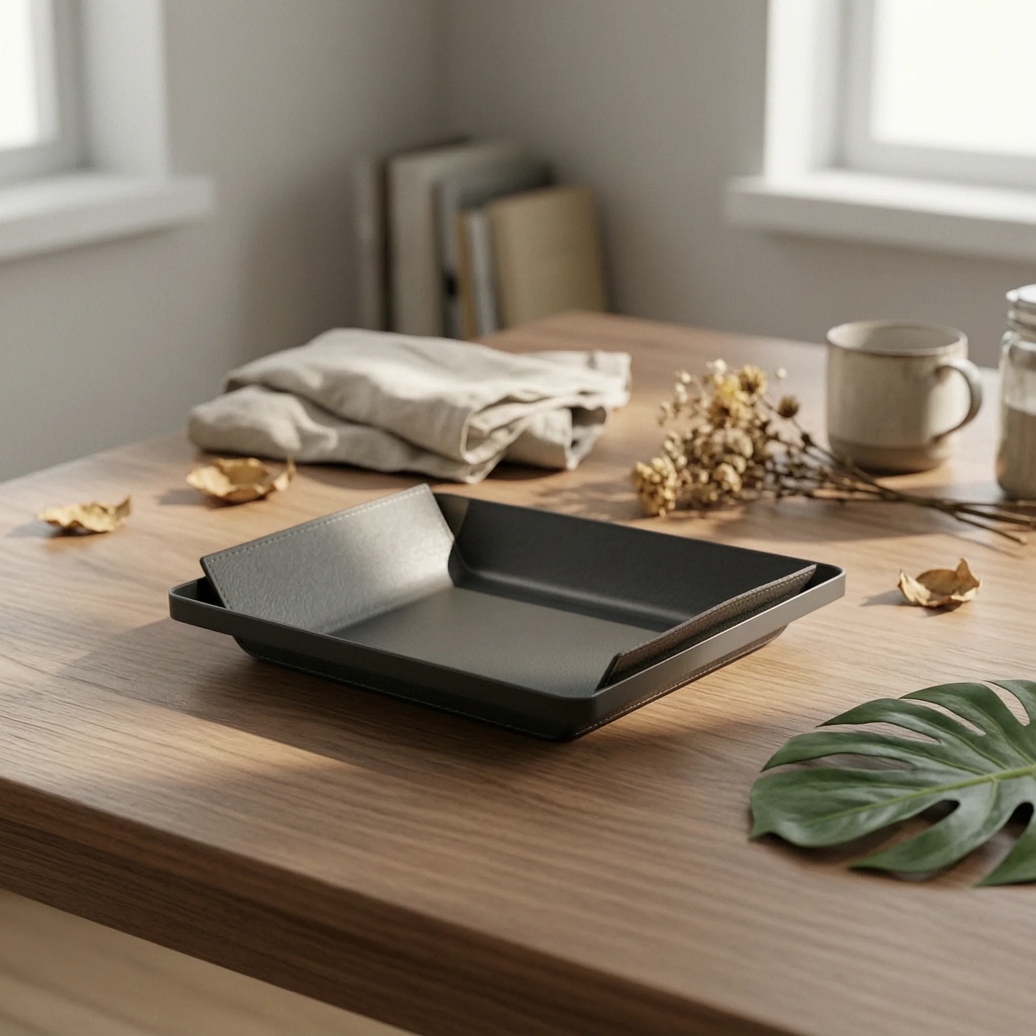 Tray with Leather Liner Rectangular Valet Tray Minimalist Long-Lasting for Home Decorators, Coffee Table, Office