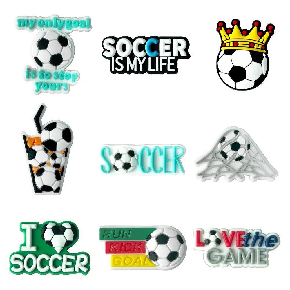 

9pcs football team Shoes Charms Accessories Fit Clog Backapck Wristbands Shoe Decorate Buckle Handmade jewelry Parties Kids Gift