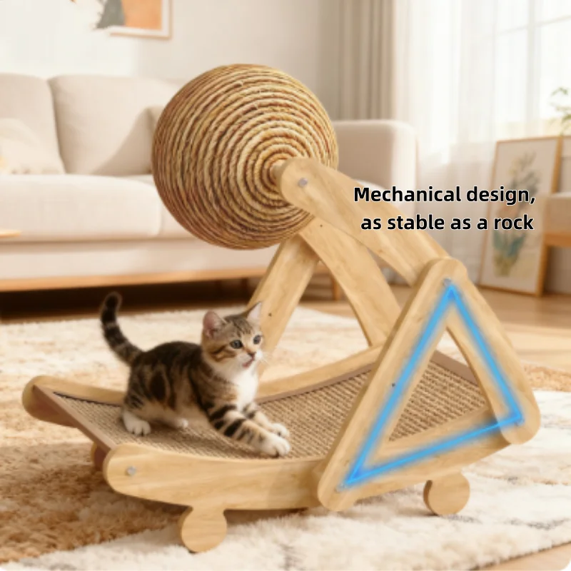 Hölzerner Katzenkratzball, 2-in-1-Kratzball für Katzen, Sisal-Kratzbrett, verschleißfestes Schleifpfoten-Spielzeug, Massivholzschaber für Katzen – Detail 11