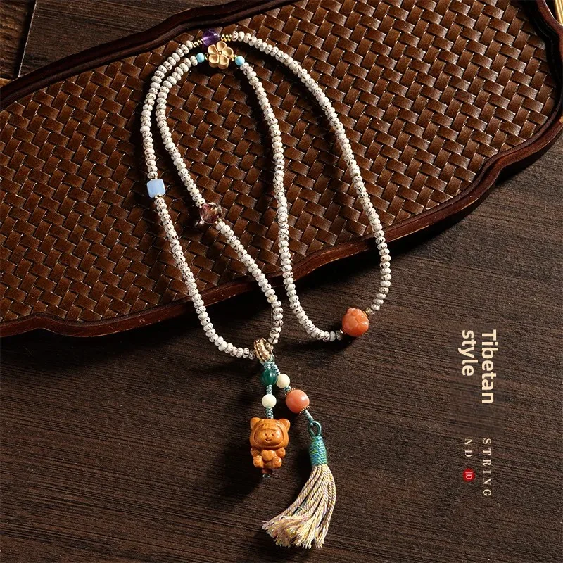 خمر العرقية نمط هاينان ستار القمر لوتس اليد معصمه متعددة الحلقات سترة سلسلة Understated مجوهرات الأزياء غير رسمية #3