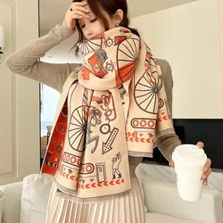 Luxury Design Winter Scarf Warm Women Travel Pashmina Shawls and Wraps Female Thick Cashmere S Poncho Stoles Echarpe