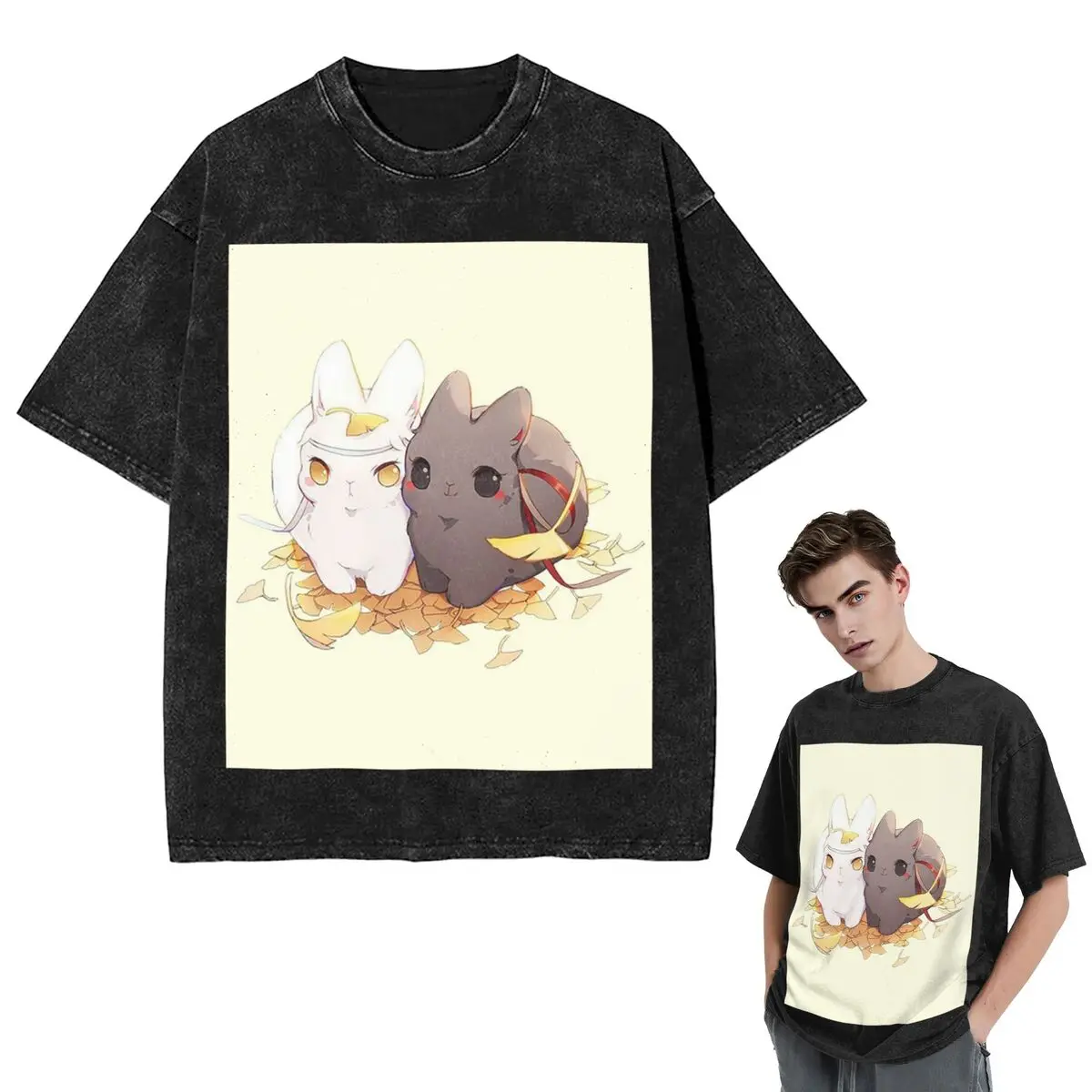Уличная одежда Футболки Untamed Mdgz Wangxian Bunnies Mo Dao Zu Shi Washed Футболка с коротким рукавом Хип-хоп Футболка Топы Футболки