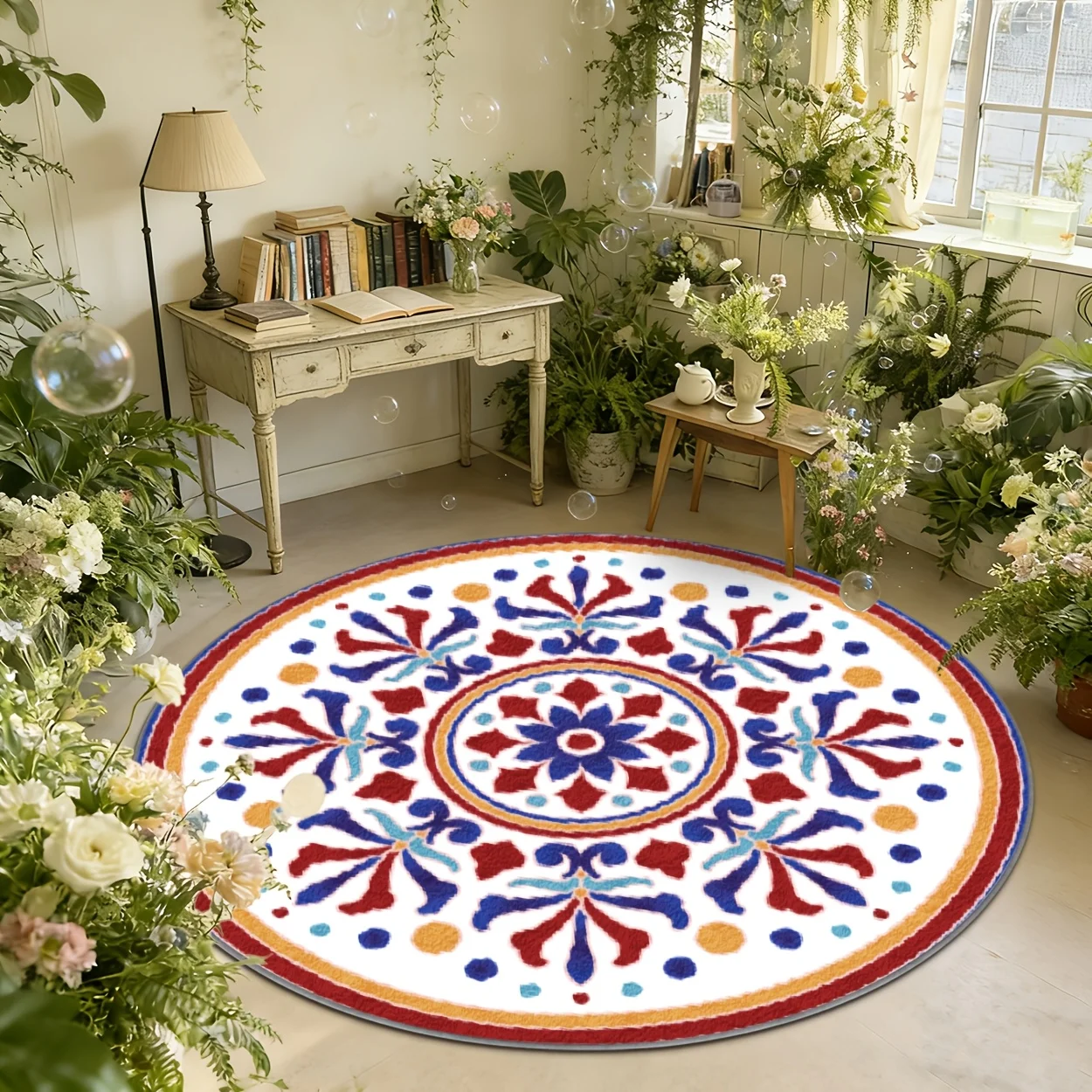 Stylish Curved Shape Motif Area Carpet Anti Slip Round Doormat For Supermarket Gym Dance Studio Restaurant