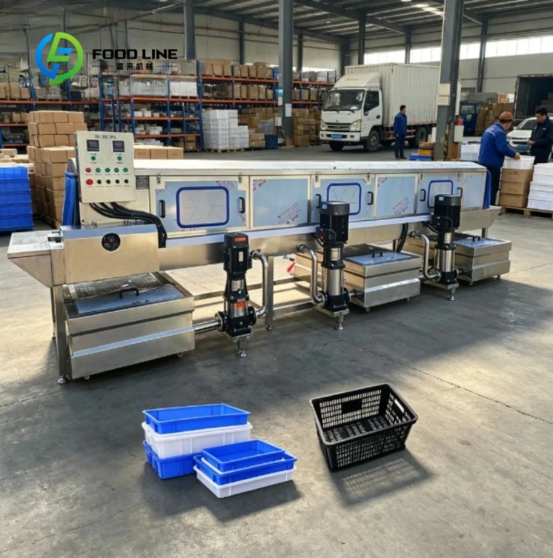 Automatic Basket Washing Machine Commercial Crate Cleaner for Fruits Vegetables Seafood Industry