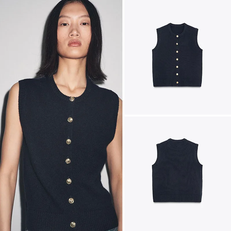 

Новый осенний женский круглый жилет Ne, украшение на одной пуговице, простой трикотаж, круглый дизайн, застежка на пуговицы