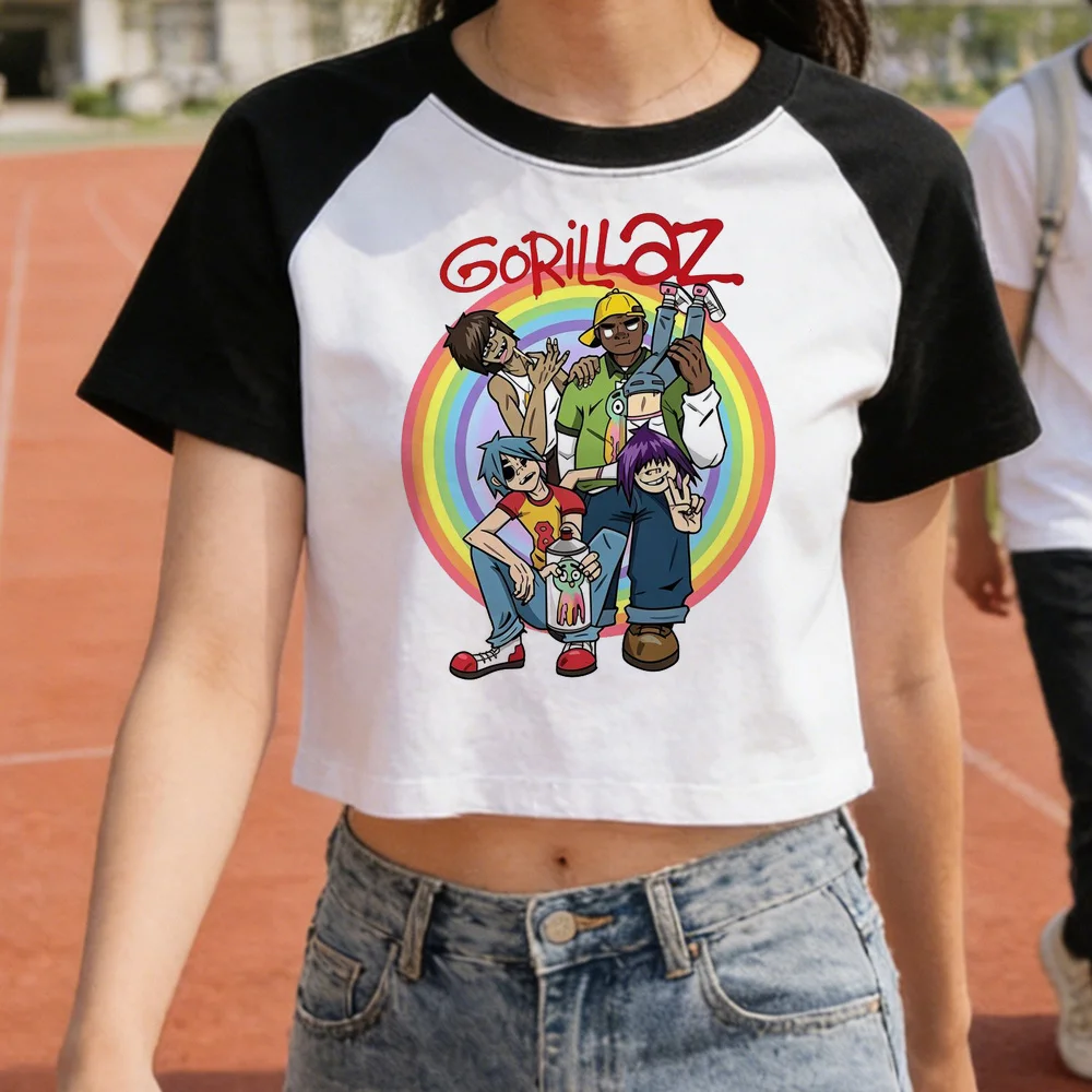 Gorillaz cropped top teen cute japanese party y2k gothic top tees clearance sales goth kawaii gothic gyaru