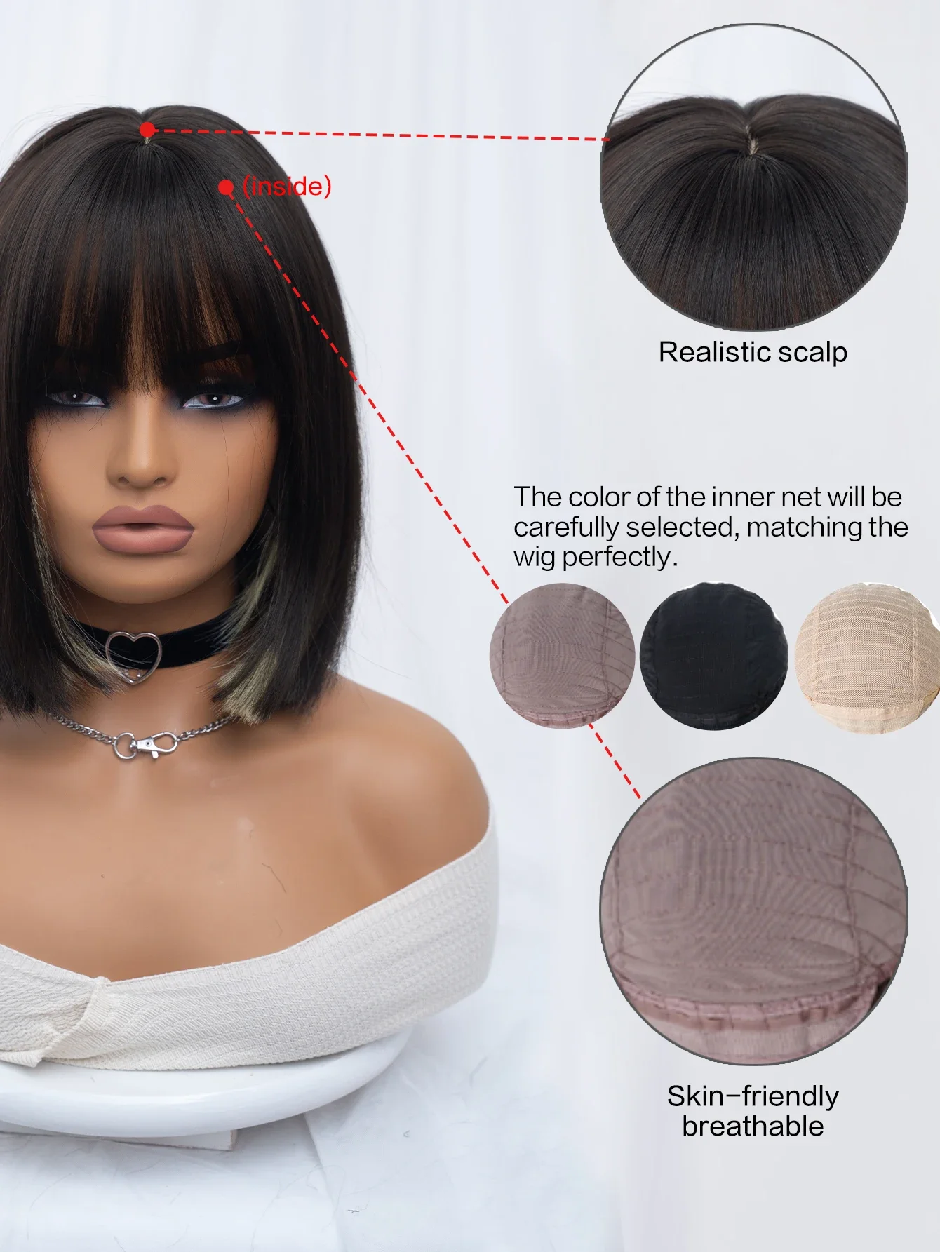 Wig sintetis highlight Pirang madu dengan Wig hitam 12 inci dengan Wig rambut lurus alami pendek untuk wanita tahan panas