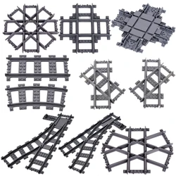 MOC-City Train Rail Crossing Faixas Flexíveis, Reto Forcado, Trilhos Curvos, Switch Building Block Bricks, Brinquedos DIY Criativos