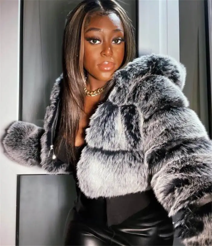 Women's ort Fur Coat Street Sle Zipper Closure Long Sve Hooded Jaet Fake Fur Leather Outerwear Winter Faion