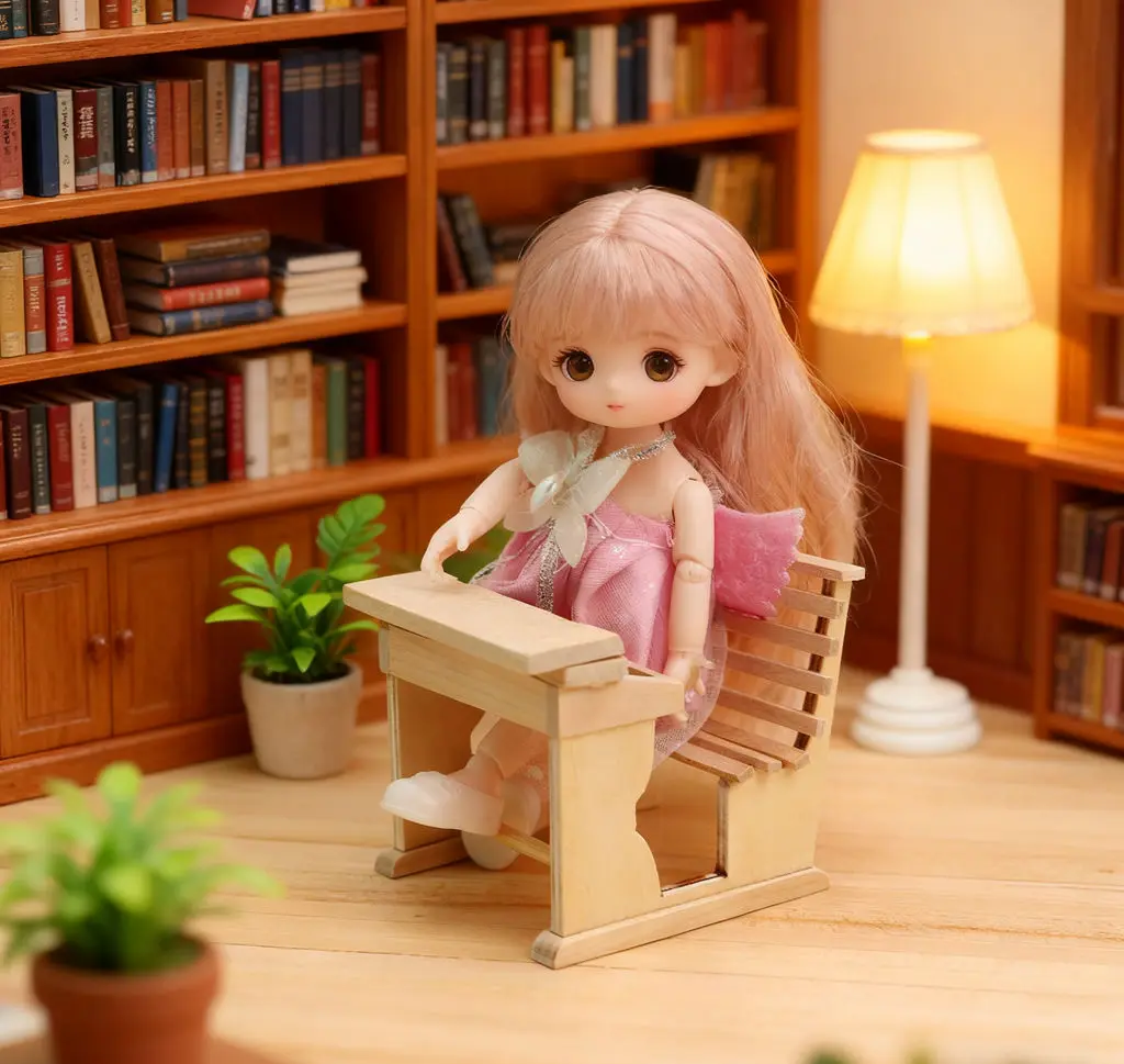 Brand New 1:12 Dollhouse Solid Wood Desk Set - DIY Mini Wooden Furniture for Study Room Micro Scene Hobbyists