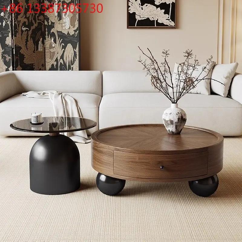 

Круглый журнальный столик из массива орехового дерева в средневековом стиле для небольшой квартиры, гостиной, дома, легкий люкс, высококлассный дизайн