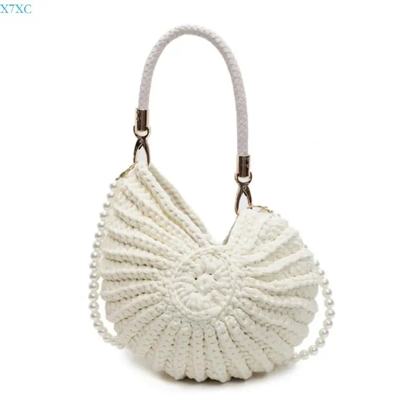 X7XC Women Seashells Bag Handwoven Bag Trendy Conch Shoulder Bag Stylish Handbag All-Matching Crossbody Bag