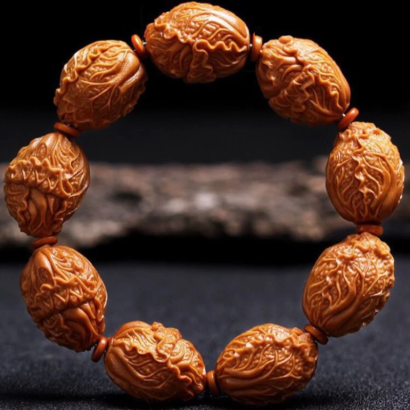 Nut Cabbage Meaning Enrichment Olive Hu Stone Carving Unisex Bracelet Agate Myanmar Natural