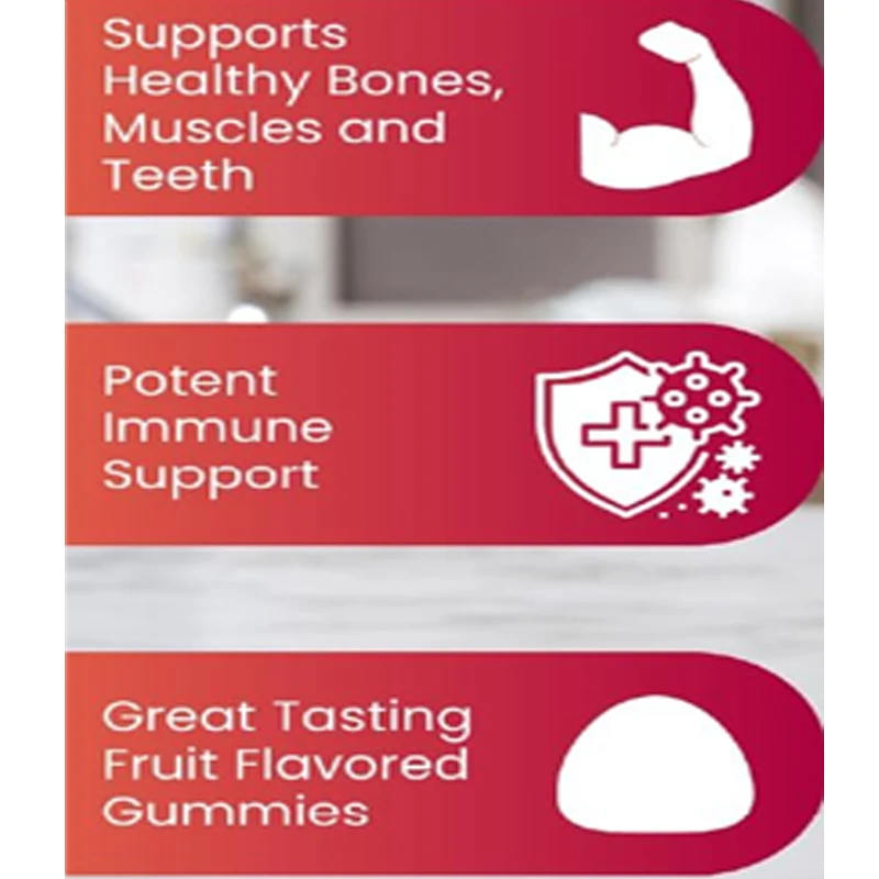 Vitamin D3 2000 IU Gummies, Support Bone and Immune Health, Promote Muscle Function, Gluten and Gelatin Free
