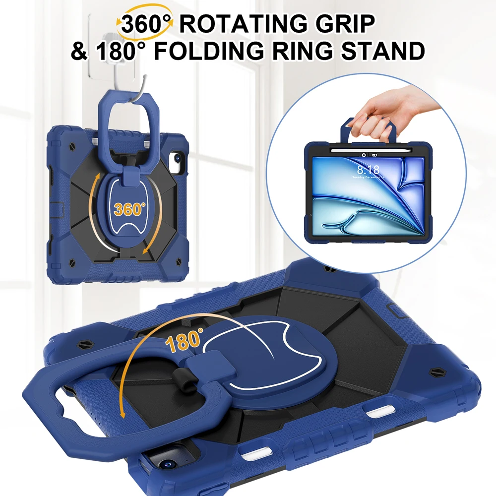 

Чехлы для планшетов с подставкой для iPad Air 11 Air11 2025 2024, чехол 11.0 дюймов A3266 A3267 A2902 A2899, портативный вращающийся силиконовый чехол для ПК