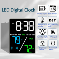 LED Digital Clock 3 Level of Brightness Electronic Alarm Clock DST Temperature Humidity Date Week Display Two Alarm Snooze Clock