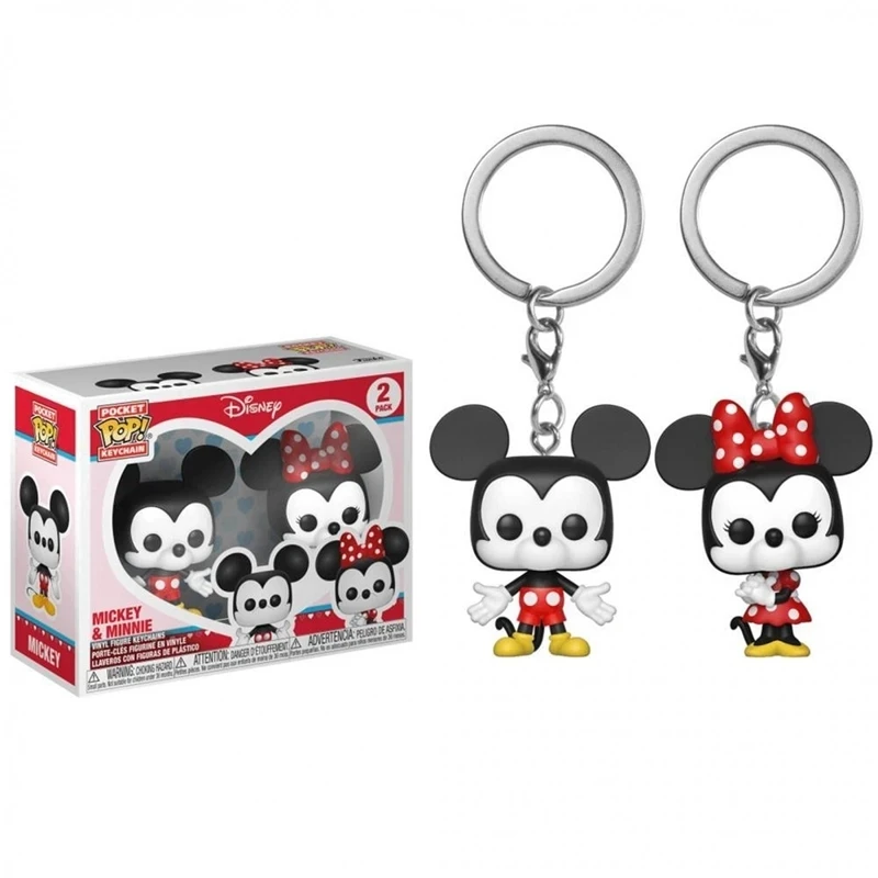 New 2026 FUNKO Pocket Disney Keychains Mickey&Minnie 2 Pack Pongo&Perdita Stitch&Angel Vinyl Figure Toys for Decoration