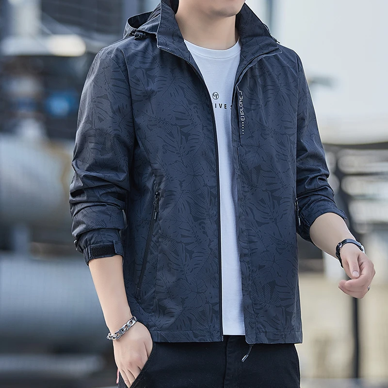 

ex Casual Sle Outdoor Jaet Hooded Windproof Polyester Fiber Long Sve Zipper Closure Faionable Camouflage Spring ...