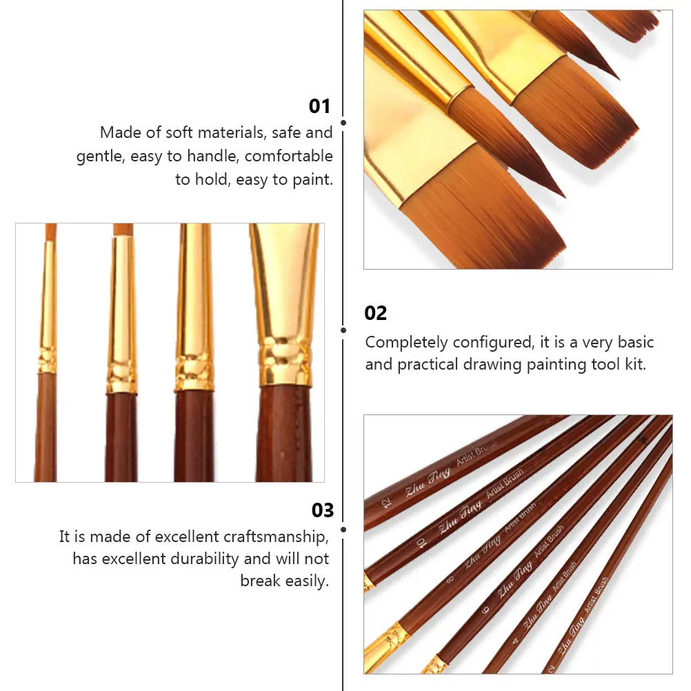 

6Pcs Paint Brushes Set Safe Gentle Materials Easy Handle Comfortable Hold Drawing Painting Art Supplies Paint Brush