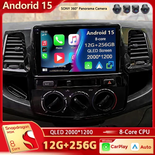 Imagen 1 del producto Android 15 para Toyota Fortuner HILUX Revo Vigo 2005-2014 2K QLED Android Radio de coche reproductor de vídeo Multimedia GPS estéreo CarPlay 4G