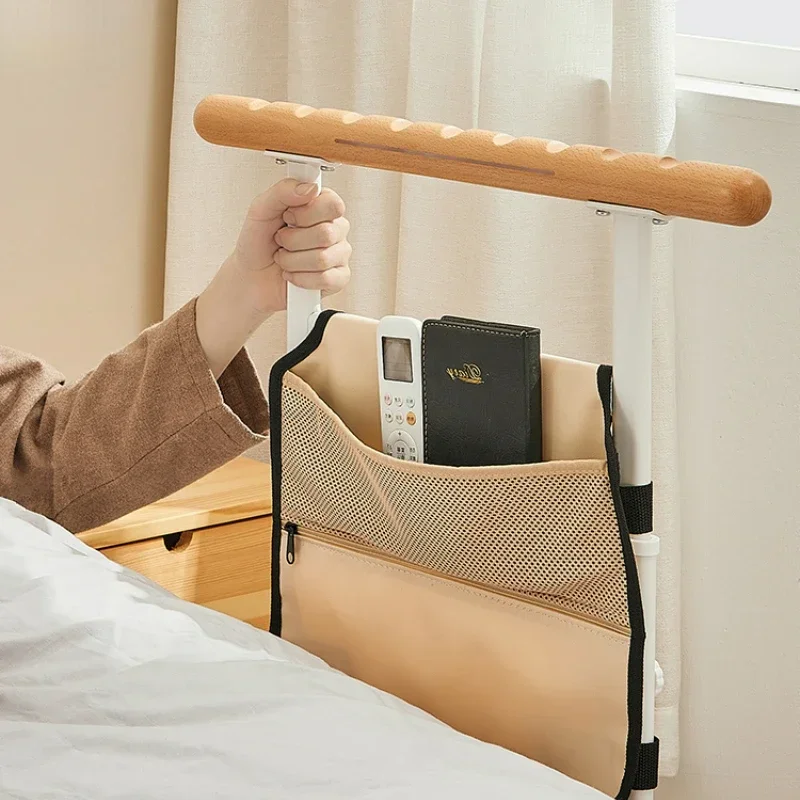 Easy Setup Bedside Handrails, Elderly Safety Wake-Up Stand Device, Stylish Wood Grain Bed Guardrail, Bedside Guard