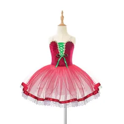 Ballet Dress Red Romantic Ballet Tutu Children Performance Dance Costumes Princess Dress Girls Long Tutu Skirts Velvet Tops