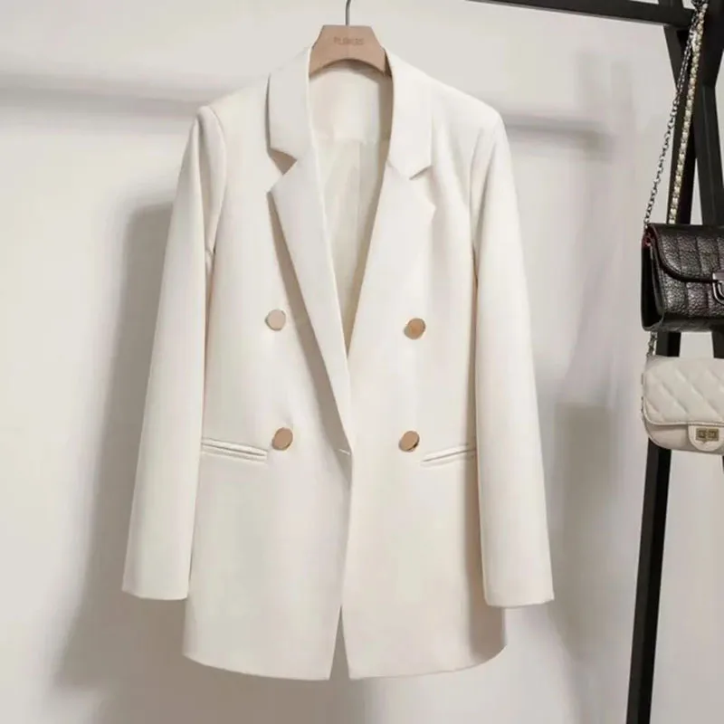Elegant Double-Breasted Suit Jacket Women Fashion Temperament Office Lady Blazers Versatile Loose High-End Notched Collar Coats