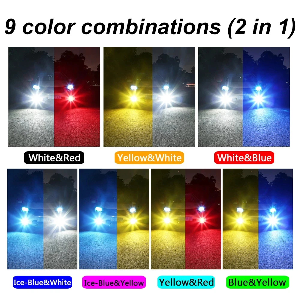 2x novo duas cores h11 h8 9006 hb4 hb3 h16 h10 psx24w psx26w p13w carro luz de nevoeiro lâmpada dia condução correndo luz branco amarelo verde