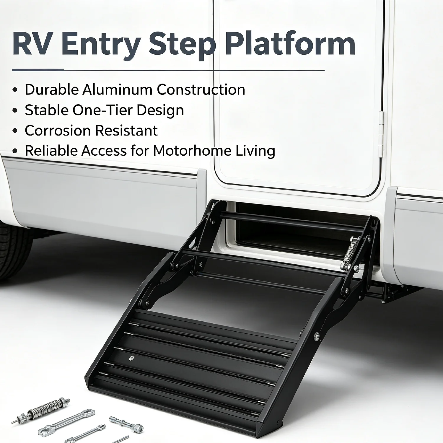 RV Single-Layer Aluminum Alloy Running Board, Folding Manual Drop down Step, Caravan Camper Foot Stool for Trailer with a Ground Clearance of 15.75-23.62in