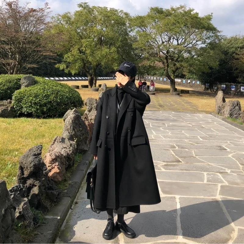 

Black Blends Women Solid Students Cool Fashion Simple Turn-down Collar Korean Style High Street New Autumn Winter Coat Chic 2025