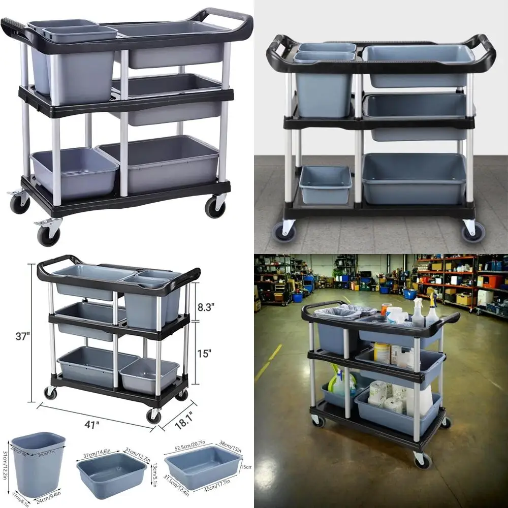 

Heavy-Duty 3-Tier Rolling Utility Cart with 330lbs Capacity, Ideal for Restaurant Supplies and Storage Solutions