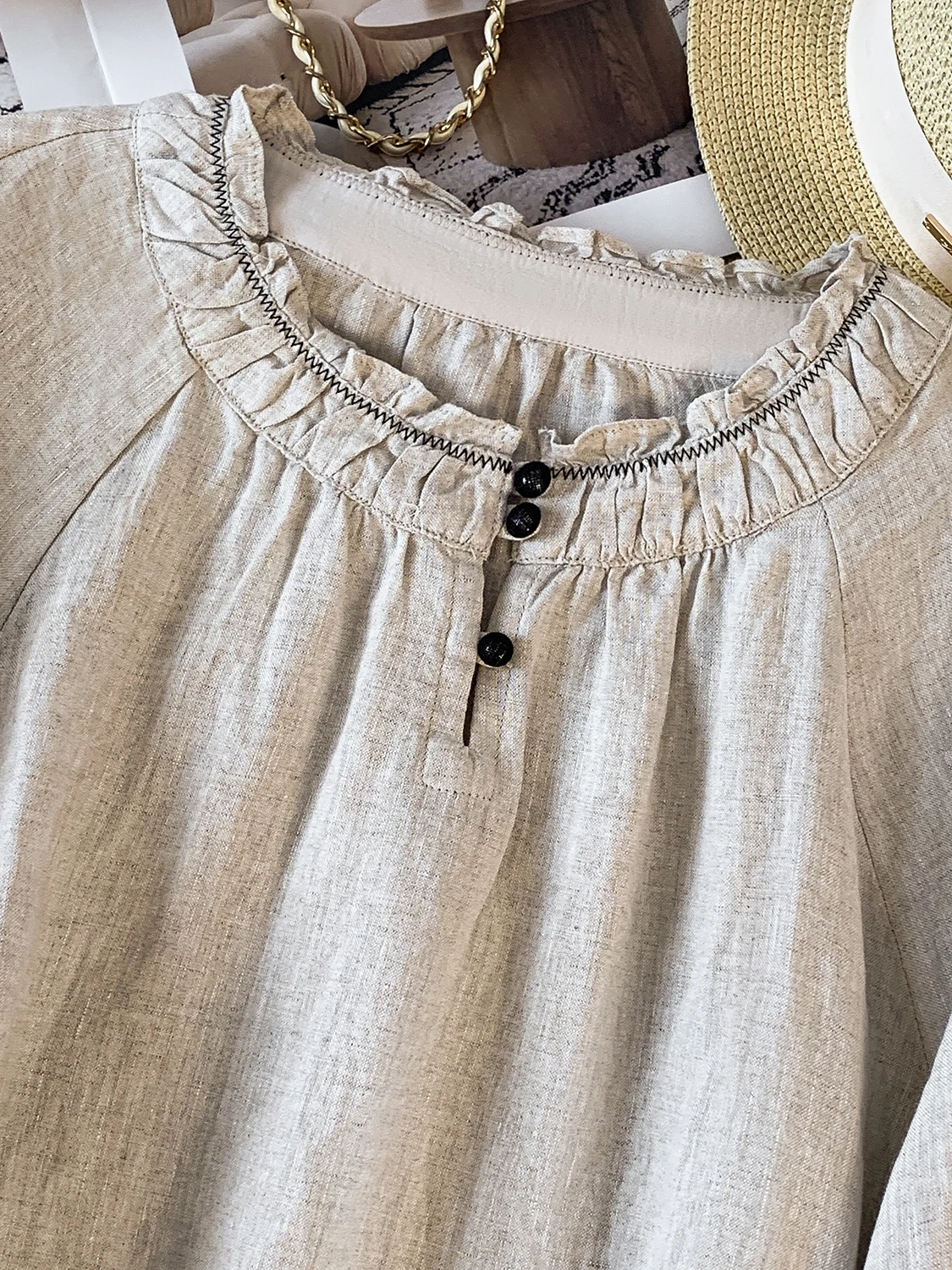 Csa Informal Hoada de Lino y Aodón de Manga Larga para Mujer, Estilo Nuevo de Primavera y Otoño, Cuello Artístico con ...