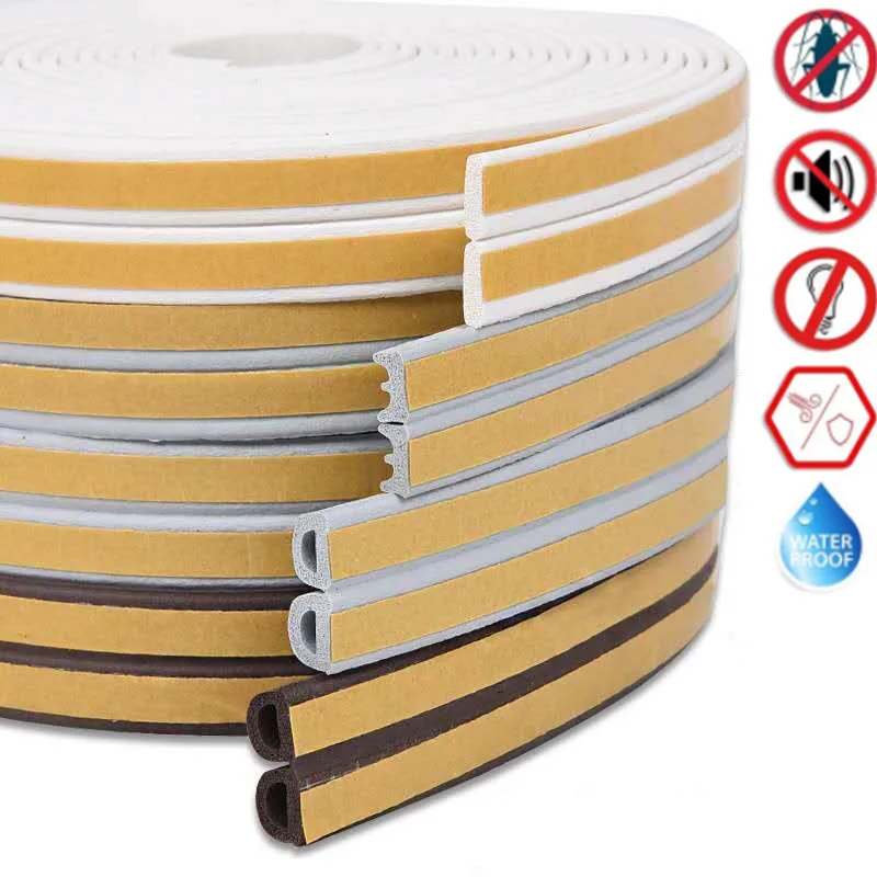 5M DIEP Type Door Weather Strip Self Adhesive Rubber Seal Foam Tape Window Dustproof Soundproof Insulation Strip