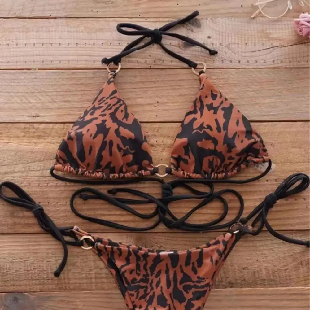 2Pcs/Set Prints, three points, bikini sets, lace-up halters, low-rise briefs, swimsuit two-piece sets.