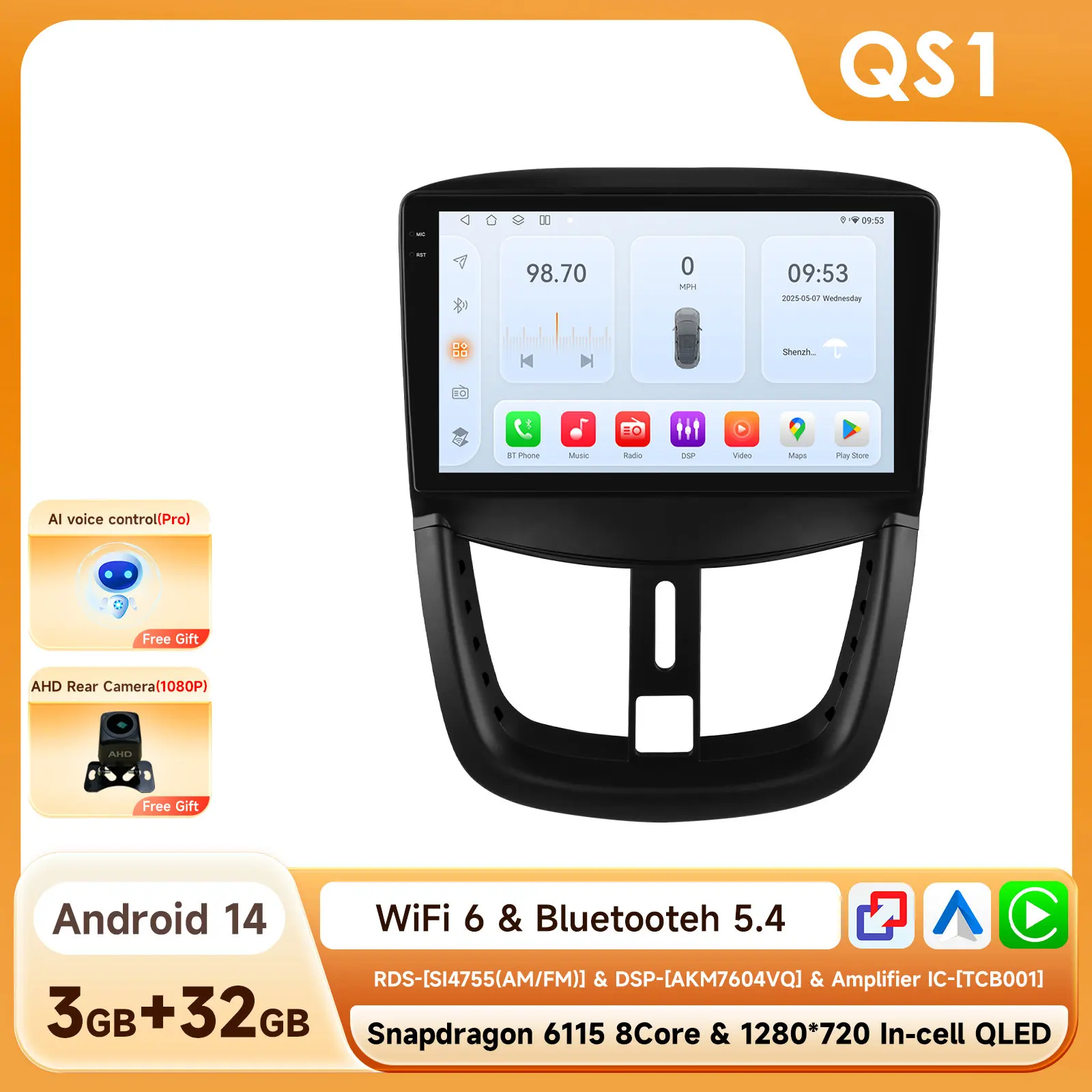 ossuret Android Auto Radio Voor Peugeot 207 207cc 207sw Carplay 2006 -2015 Autoradio 2 Din Multimediascherm Video Gps 2din Audio