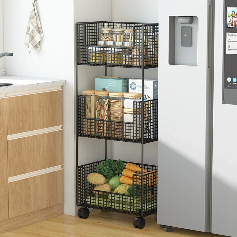 Kitchen Trolley Side Refrigerator Gap Storage Rack Cabinet Narrow Fruit and Vegetable Rack Multi Layer Floor Storage Shelf