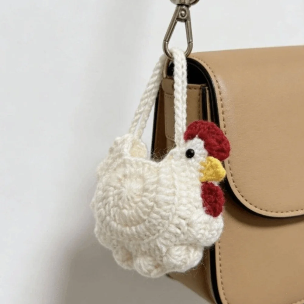 Cute Cartoon Chicken Coin Purse Crochet Woven Gifts Bag Handmade Headphone Bag Knit Crochet Handbag Party