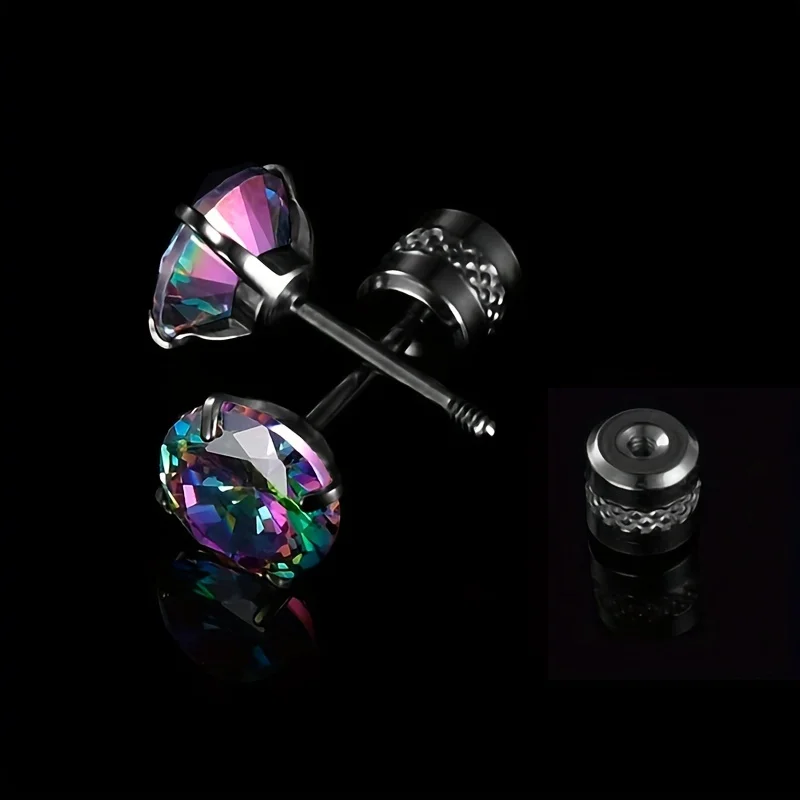 1 Pair Colorful Sparkling Zircon Black Stud Earrings Elegant Minimalist Style Stainless Steel Plated Jewelry Daily Casual 2-8mm