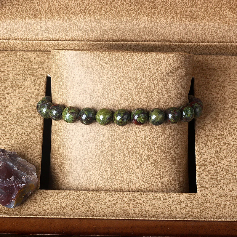 Natural Dragon Blood Stone Elastic Bracelets Women Men Charm Dinosaur Jasper Beads Healing Jewelry Yoga Meditation Bangle Gift