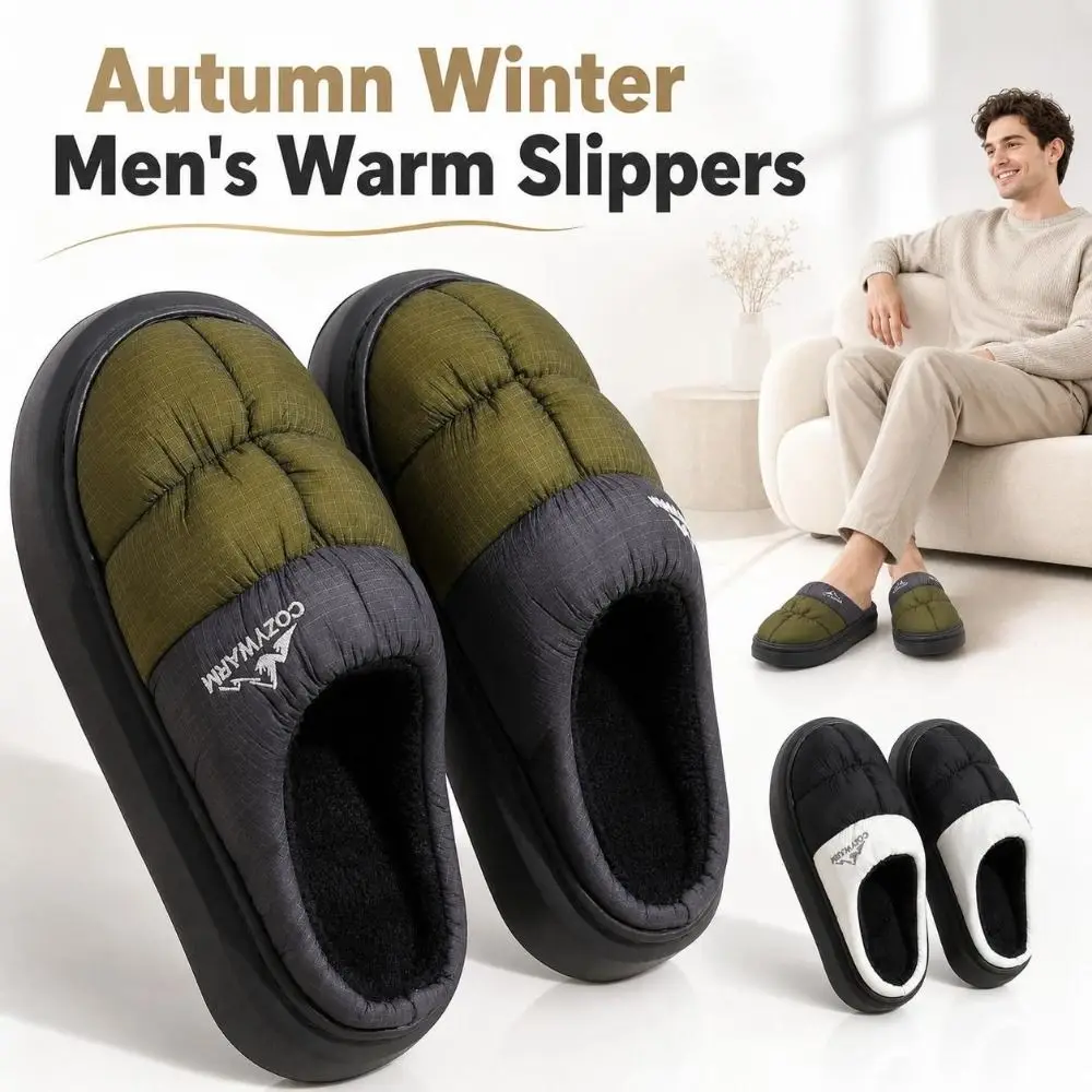 Fashion Warm Men's Cotton Slippers Thickened Fleece-lined Indoor Slippers Comfort Platform Slip On Home Shoes Autumn Winter