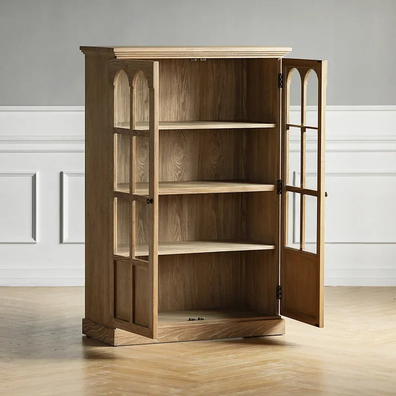 خزانة كتب أمريكية من الخشب الصلب بالكامل، رف كتب على الحائط بالكامل، خزانة عرض فاخرة لغرفة المعيشة، مجموعة خزانة تخزين #4