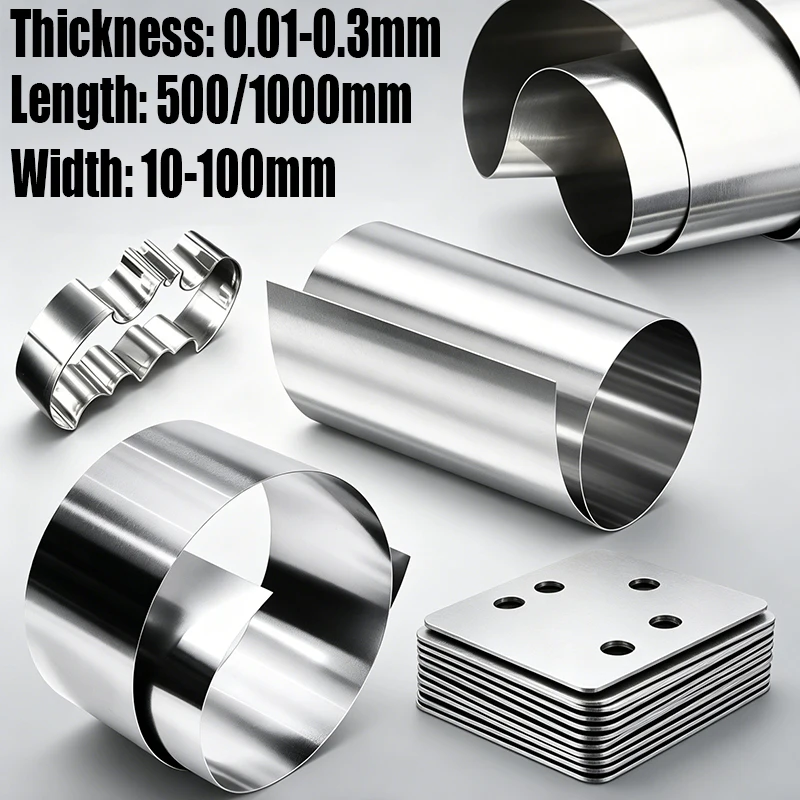 304 Stainless Steel Strip Sheet Thickness 0.01/0.03/0.05/0.08/0.1/0.2/0.3mm Steel Coil Steel Plate W 10-100mm Length 500/1000mm