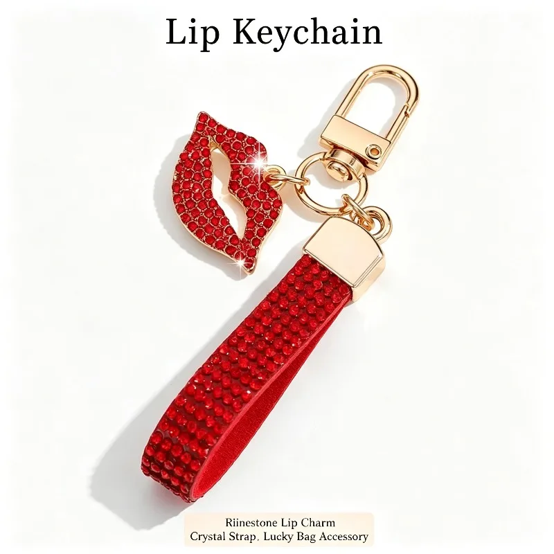 Exquisite Korean‑style rhinestone keychain, creative sexy red lip pendant, key chain, bag charm, small gift