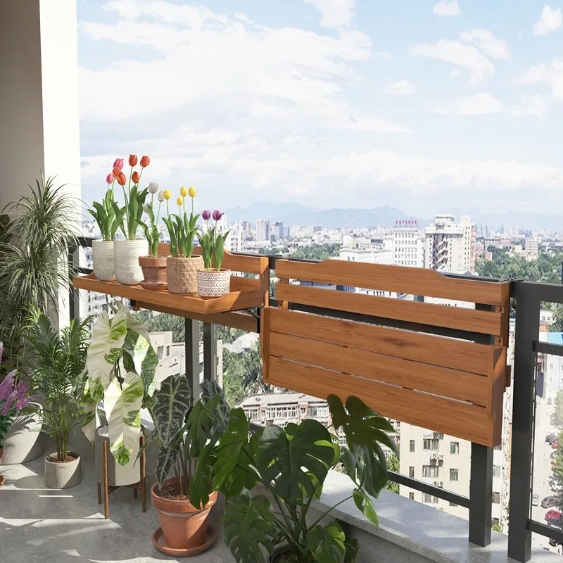 Hanging Balcony Planter Rack, Wooden Fence Rail Holder, Wall Mounted Display Stand for Succulents, Flower Stand