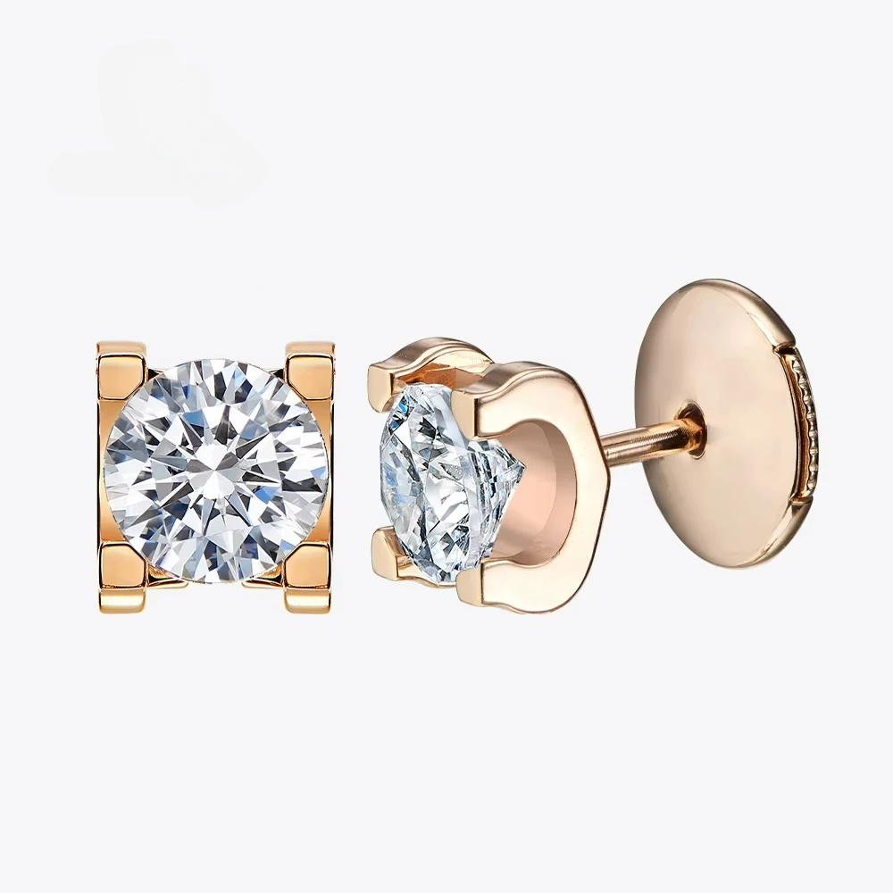 

Round Brilliant Diamond Earstuds 925 Sterling Silver Gold Plated 5a Zircon Jewelry For Women