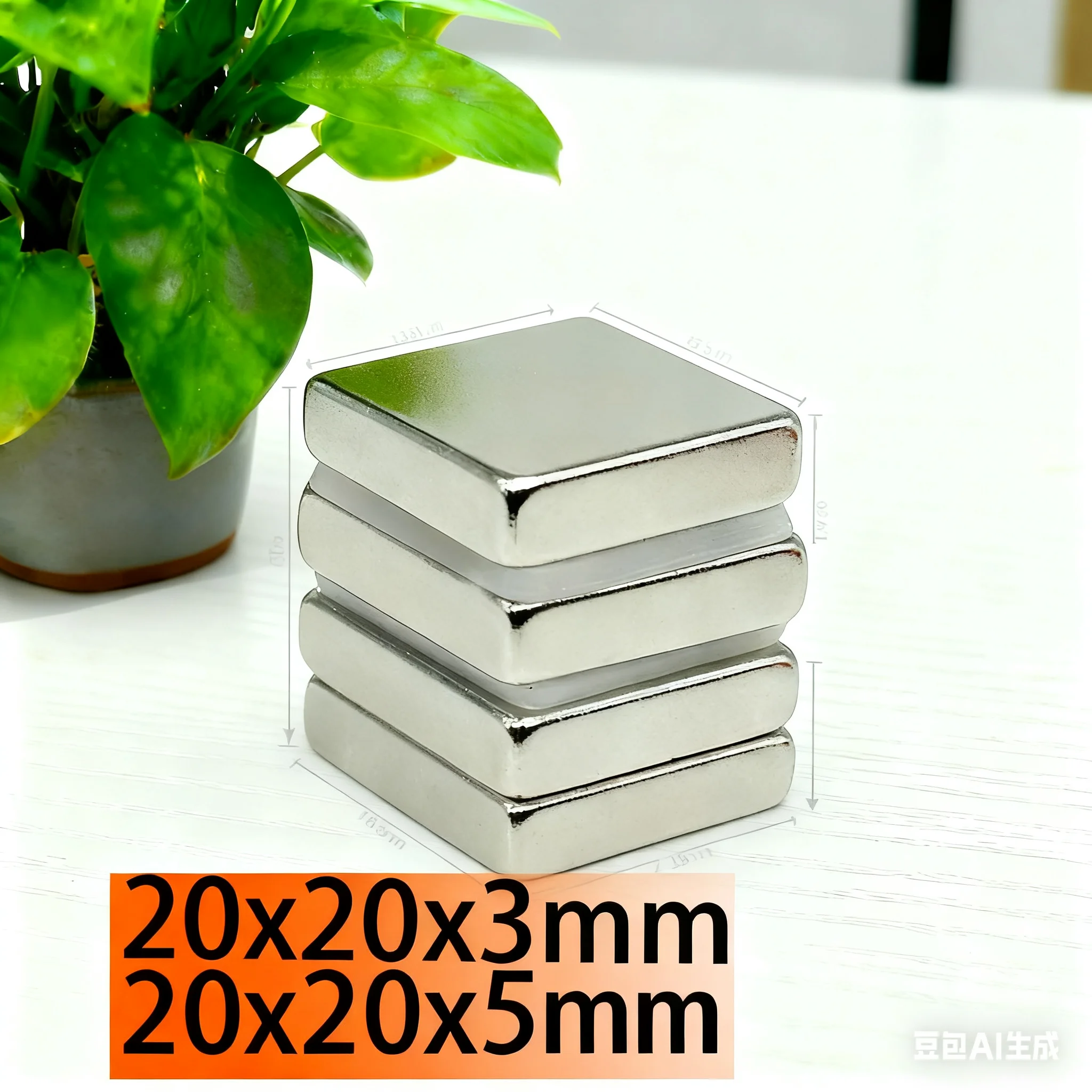 Magnet Neodymium Batang Blok Kuat N35 20x20x3 20x20x5 Magnet Tanah Jarang Pencari Magnet Batang Ndfeb Persegi Proyek Kulkas Magnet 20*20